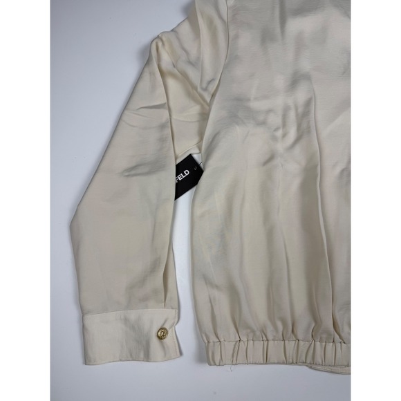 Karl Lagerfeld Paris Women's Cream V-Neck Button Front Blouse Size M - Picture 9 of 11